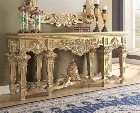 Rich Gold Console Table Carved Wood Traditional Homey Design Hd 8086