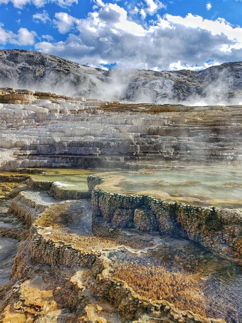 The outside pool is attractive with the hot springs water and beautiful mountain vews. Mammoth Hot Springs, Yellowstone National Park, Wyoming ...