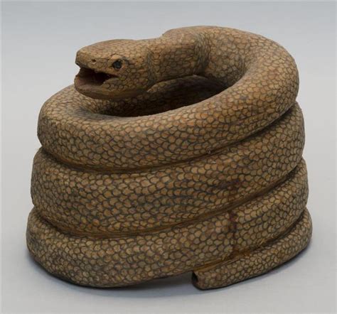 Lot Wood Carving Of A Coiled Rattlesnake Height 75