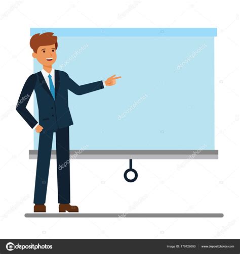 Businessman Showing Presentation Board Cartoon Flat Vector Illustration
