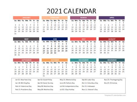 2021 Yearly Powerpoint Calendar Slide Free Printable Templates