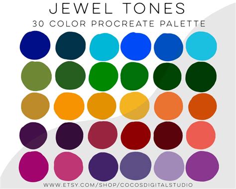 Jewel Tones Color Palette For Procreate 30 Color Swatches Etsy Uk