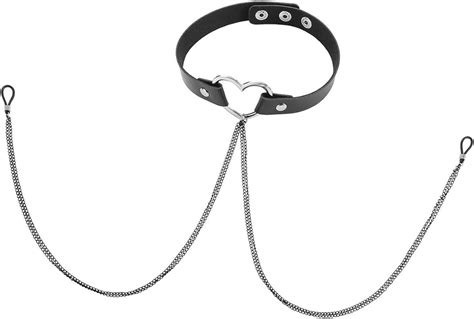 Piercingj Fashion Adjustable Women Punk Goth Nipple Ring Black Leather Collar Choker Necklace