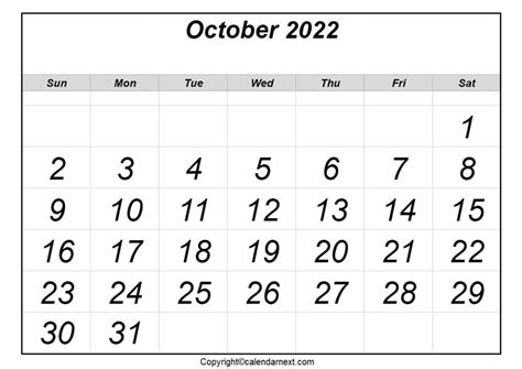 Printable October 2022 Calendar Free Template With Holidays Calendar Next