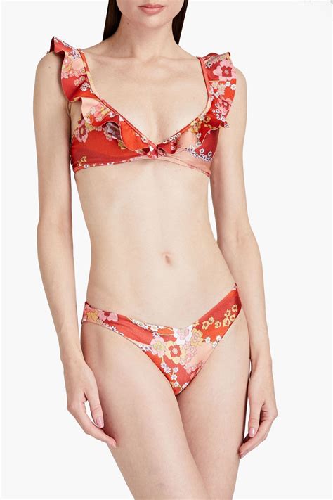 Zimmermann Ruffled Floral Print Triangle Bikini The Outnet