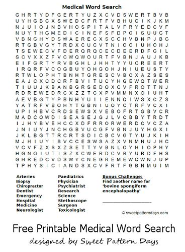 Printable Word Searches Medical