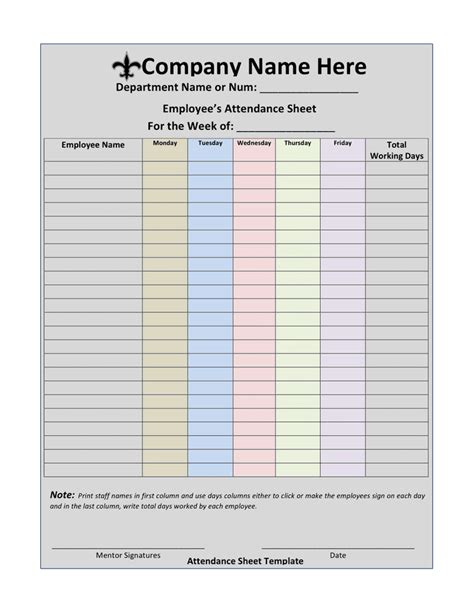 Attendance Note Template