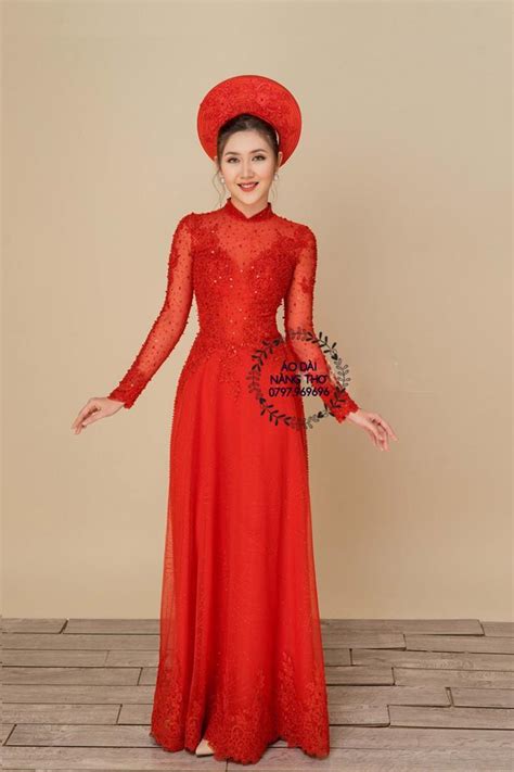Shop cho thuê áo dài cưới màu đỏ truyền thống uy tín nhất. Áo dài cưới cô dâu ren đỏ