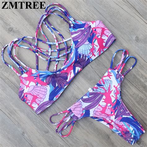 Zmtree New Arrival Bikini 2017 Women Brazilian Bikini Set Print Summer