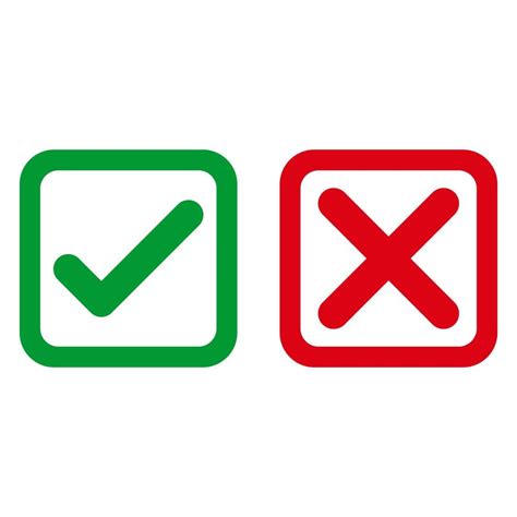 Green Check Mark And Red Cross Icon Symbol Template True And False