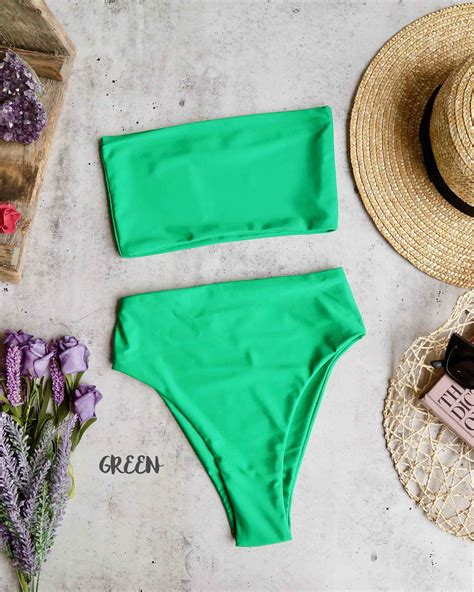 Reverse Lean On High Waisted Bandeau Bikini Set More Colors