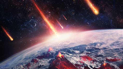 Asteroid World Space Desktopography Fire Volcano Earth Stars