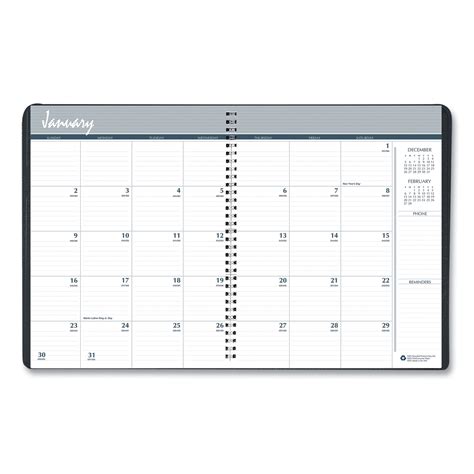 Monthly Hard Cover Planner 11 X 85 Black Cover 24 Month Jan To Dec