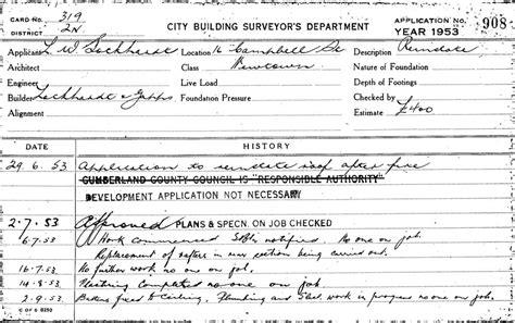 Building Inspectors Card 8183 Oxford Street Sydney Application To