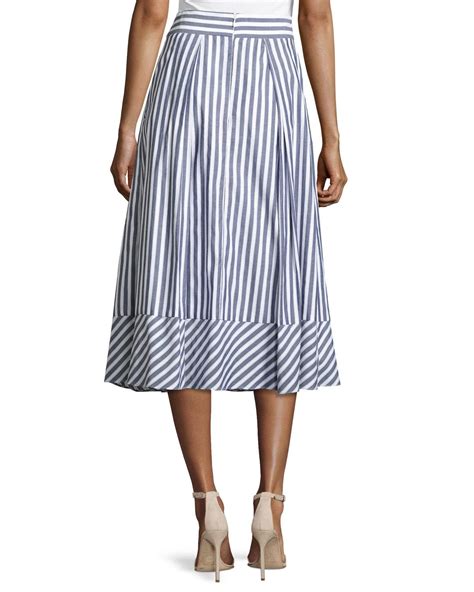 Lyst Milly Pleated Striped Poplin Midi Skirt In Blue