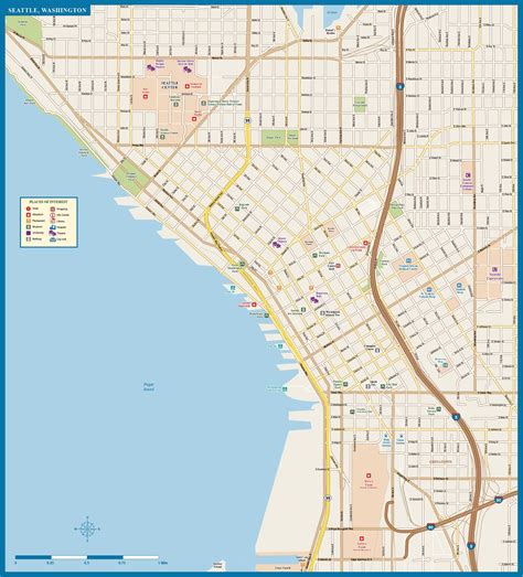 Seattle Downtown Map Digital Vector Creative Force
