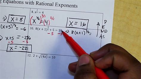 Solving Equations With Rational Exponents Youtube
