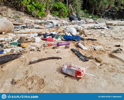 Kho Phi Phi Thailand Beaches Full Of Plastic Bottle And Garbage In