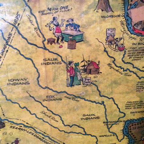 Iowa Indian Tribe Map Original Decoupage Art 19 34w X 14h Fast