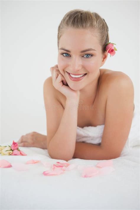 Pretty Blonde Lying Massage Table Rose Petals Stock Photos Free