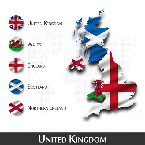 United Kingdom Of Great Britain Map And Flag Scotland Northern