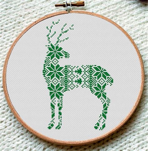 Winter Green Reindeer Cross Stitch Pattern Pdf Instant Etsy