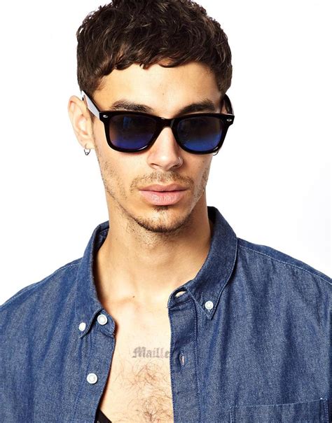 Lyst Asos Wayfarer Sunglasses With Blue Mirror Lens In Black For Men