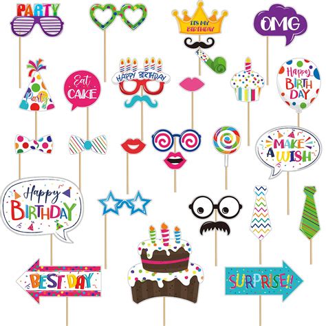 Buy 29 Pieces Birthday Photo Booth Props Kit Colorful Funny Kids