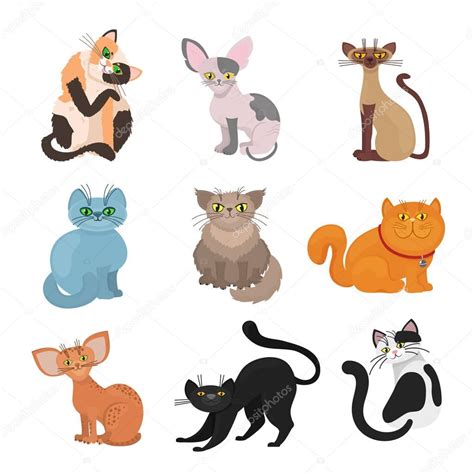 Cartoon Domestic Cats Vector Illustration — Stock Vector © Mssa 130483928