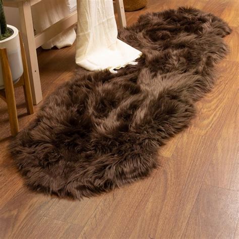Super Area Rugs Serene Silky Faux Fur Fluffy Shag Rug Dark Brown 2 X 6