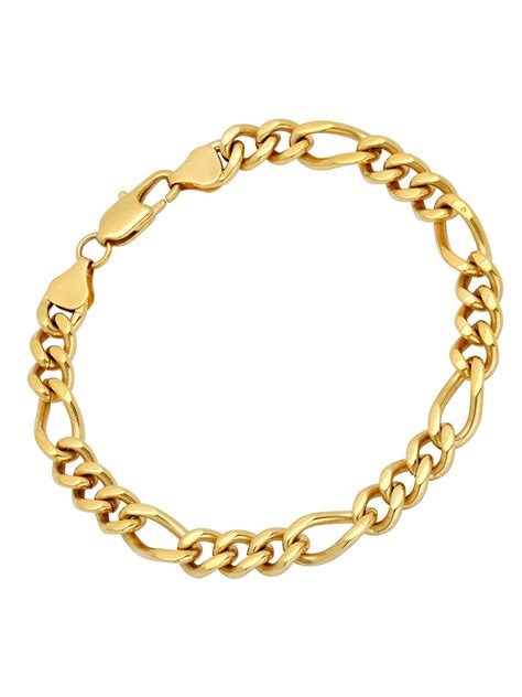 Mens Gold Tone Stainless Steel Figaro Bracelet 9 Mens Bracelet