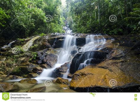 Beautiful In Nature Amazing Cascading Tropical Waterfall Stock Photo