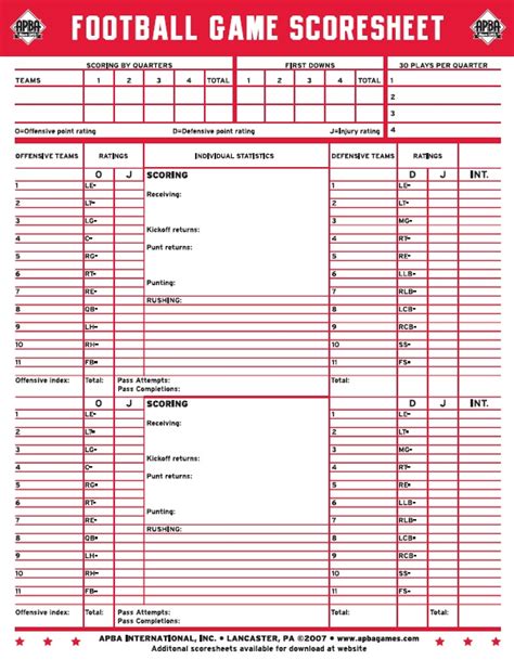 13 Free Sample Football Score Sheet Templates Printable Samples