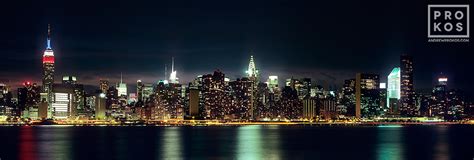 Panoramic Skyline Of New York From Brooklyn At Night Fine Art Photo