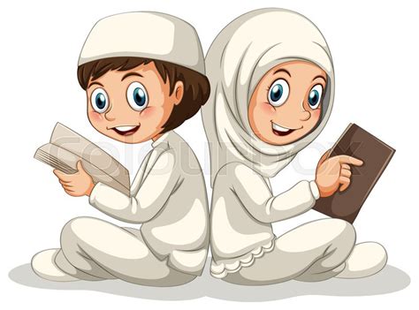Two Muslims Reading Books Together Stock Vector Colourbox