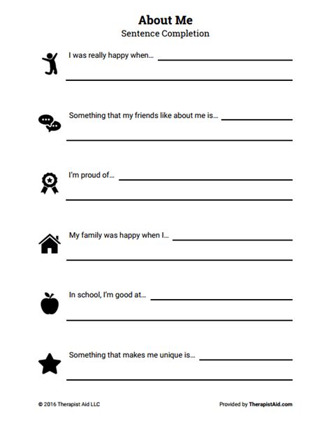 Printable Self Esteem Worksheets For Teens
