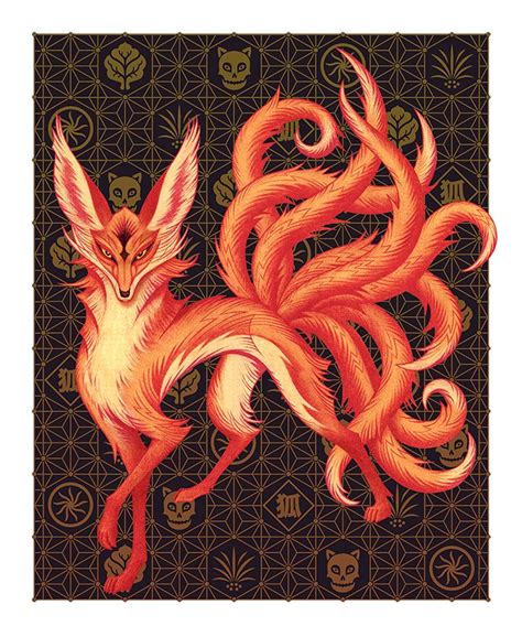Kitsune Illustration Fox Japanese Mythology Edkwong Pattern