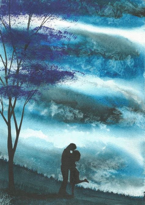 Original Watercolour Painting Signed J Flavell A4 Size Lovers Embrace