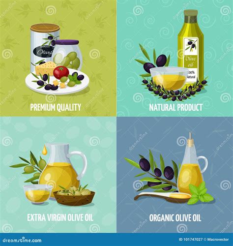 Olive Oil 4 Cartoon Icons Stock Vector Illustration Of Omega 101747027