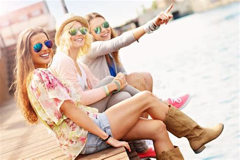 Group Of Friends Hanging Out In The City Stock Image Image Of