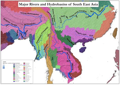 Major Rivers And Hydrobasins Of South East Asia Vivid Maps