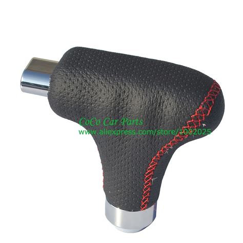 Leather Gear Shift Knob With Button Automatic Universal Fitment Car