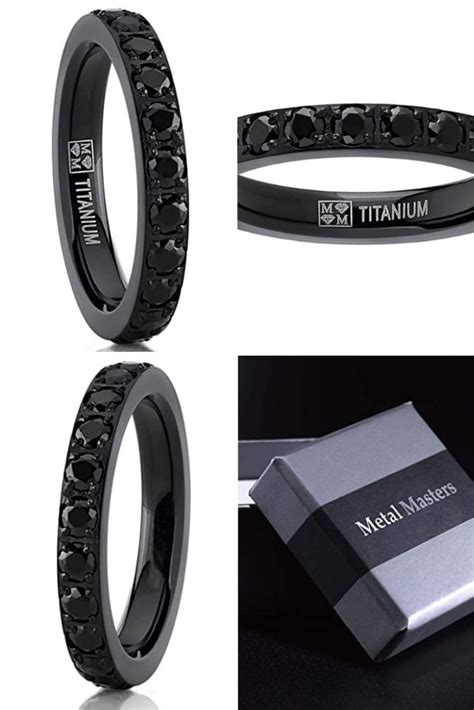 3mm Ladies Black Titanium Eternity Engagement Band Wedding Ring With