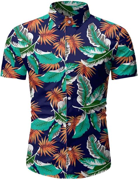 Camisa De Hombre Camisa De Playa Informal De Vacaciones Cuello Alto Top De Manga Corta Con Un