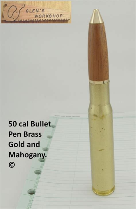 50 Cal Bullet Pen Brass Gold And Mahogany