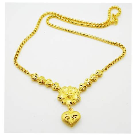 Flower 22k 23k 24k Thai Baht Yellow Gold Plated Filled Necklace Jewelry