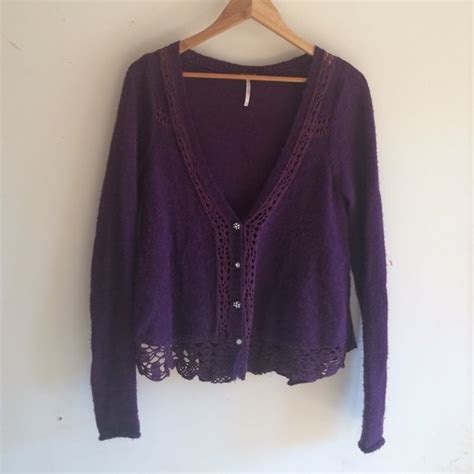 Free People Crochet Purple Cardigan Purple Cardigan Clothes Design