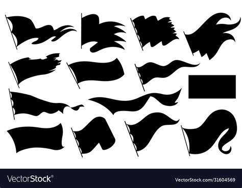 Black Flags Silhouettes Icons Signs Isolated Vector Image