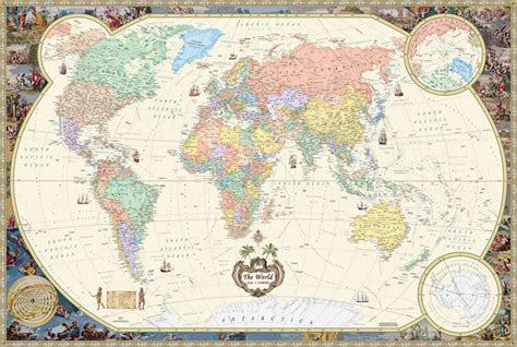 Antique Style World Wall Map By Compart Maps Antique