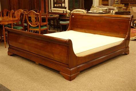 French Cherry Wood 6 Super King Size Sleigh Bed With Bed Base